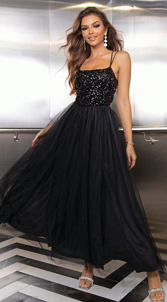 Lace-Up Backless Mesh Dress
