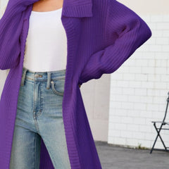 Full Size Collared Open Front Duster Cardigan