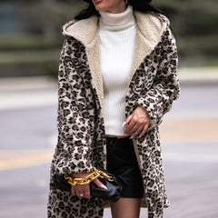Leopard Hooded Coat with Pockets