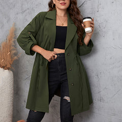 Plus Size Lapel Collar Roll-Tab Sleeve Trench Coat