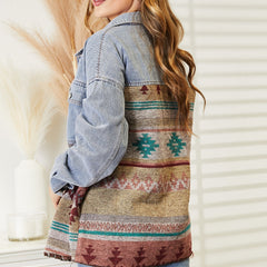 Collared Neck Dropped Shoulder Denim Jacket