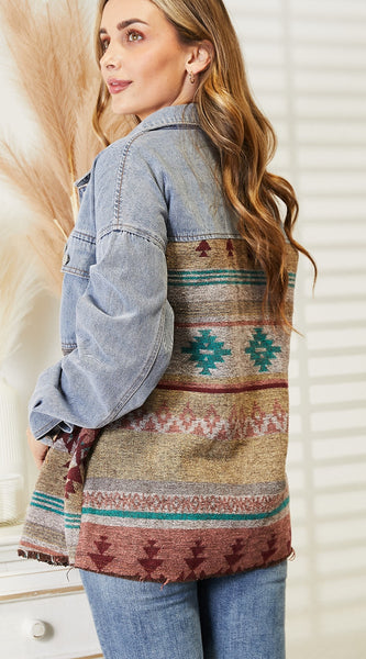 Collared Neck Dropped Shoulder Denim Jacket