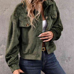 Collared Neck Button Front Jacket with Pockets