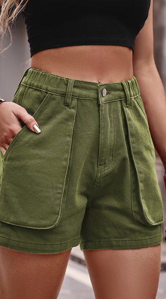 Buttoned Cargo Denim Shorts