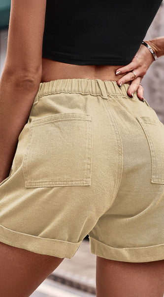 Cuffed Denim Shorts with Pockets