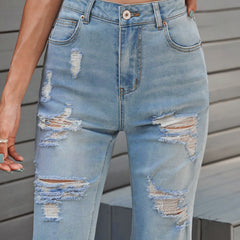 Distressed Raw Hem Denim Bermuda Shorts