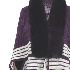 Striped Fringe Detail Long Sleeve Poncho