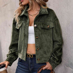 Collared Neck Button Front Jacket with Pockets