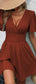 LUNE Plunging Neck Butterfly Sleeve Ruched Waist Dress