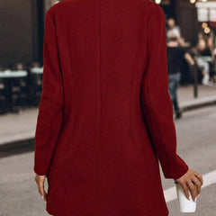 LUNE Solid Color Woolen Coat with Single Breasted Button Fall Winter Cloth for Women