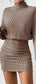 Frenchy Women'S High Neck Ribbed Drop Shoulder Long Sleeve Sweater Textured Fabric Dress