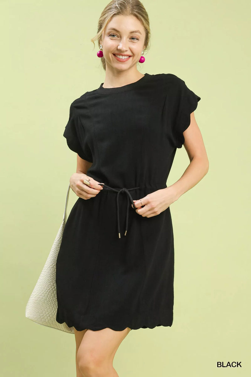 Umgee Linen Blend Scallop Hem Mini Dress Mayawyefashion Umgee Linen Blend Scallop Hem Mini Dress Mayawyefashion
