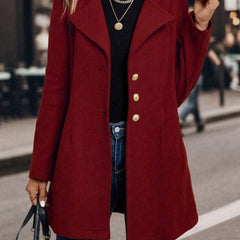 LUNE Solid Color Woolen Coat with Single Breasted Button Fall Winter Cloth for Women