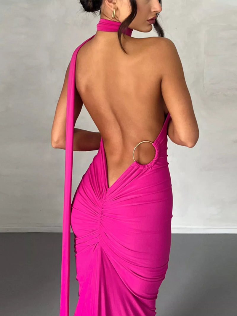 Backless One-Shoulder Ruched Bodycon Maxi Dress – Mayawyefashion