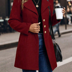 LUNE Solid Color Woolen Coat with Single Breasted Button Fall Winter Cloth for Women
