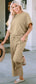Double Take Full Size Texture Short Sleeve Top and Pants Set