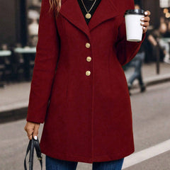 LUNE Solid Color Woolen Coat with Single Breasted Button Fall Winter Cloth for Women