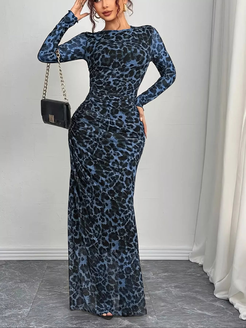 Leopard Print Long Sleeve Maxi Dress Mayawyefashion Leopard Print Long Sleeve Maxi Dress Mayawyefashion