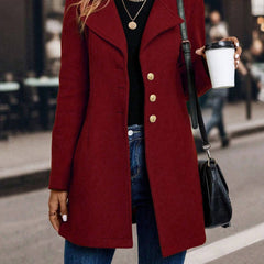 LUNE Solid Color Woolen Coat with Single Breasted Button Fall Winter Cloth for Women