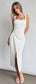 Firerie Women Square Neckline Ruched Waist Slit Dress, Elegant & Suitable for Vacation, Daily Wear or Wedding Season,Summer Dresses for Women,Tea Party Dress,White Graduation Dress