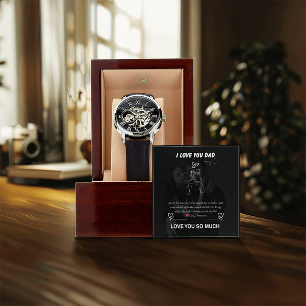 Luxury Skeleton Automatic Watch – I Love You Dad Gift Set
