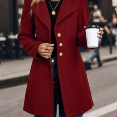 LUNE Solid Color Woolen Coat with Single Breasted Button Fall Winter Cloth for Women