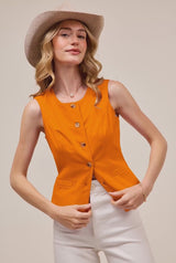 SO ME Slim Fit Button Front Game Day Color Denim Vest Top