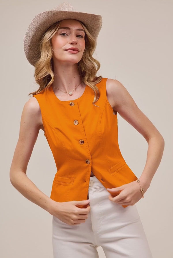 SO ME Slim Fit Button Front Game Day Color Denim Vest Top
