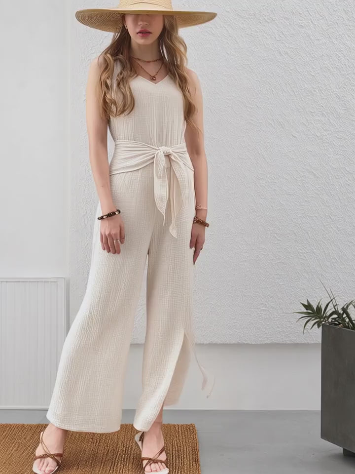 Mayawye Sleeveless V-Neck Wide Leg Jumpsuit