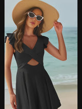 Cutout V-Neck Cap Sleeve One-Piece Swimwear