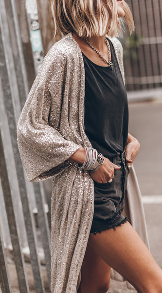 Sequin Open Front Duster Cardigan