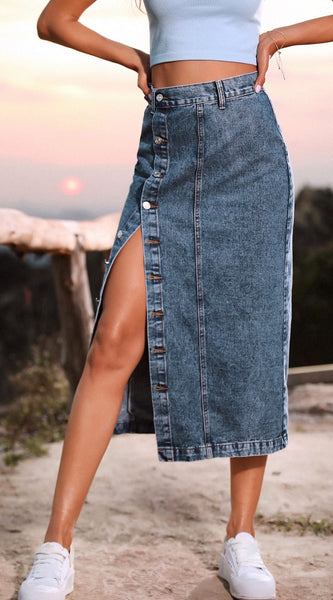 Button Down Denim Skirt