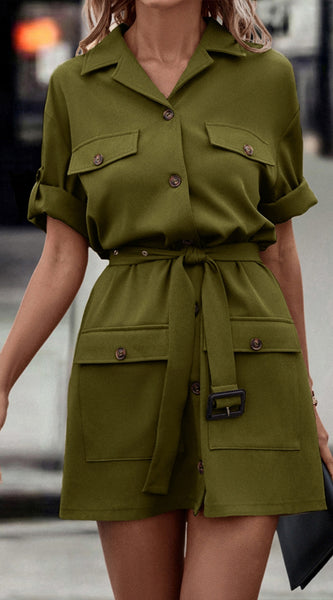 Tie Waist Collared Dress