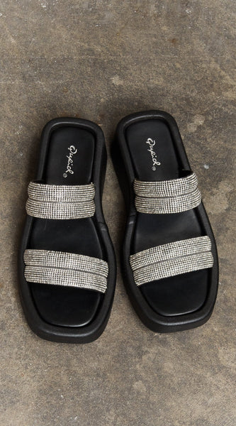 Qupid Bright Mind Platform Wedge Rhinestone Sandal