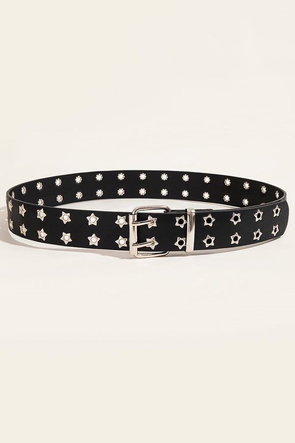 Double Row Star Grommet PU Leather Belt