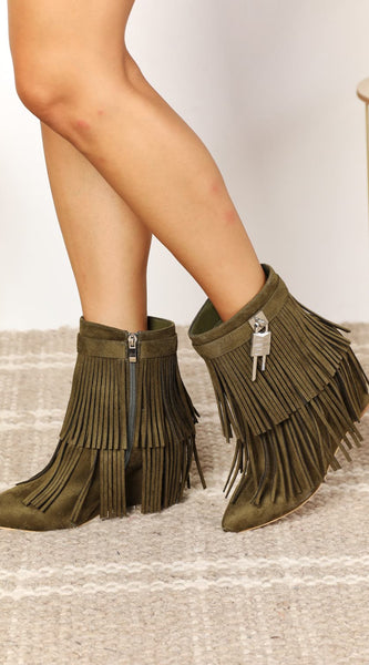 Legend Women's Tassel Wedge Heel Ankle Booties