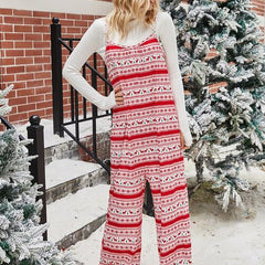Christmas Color Contrast Wide-Legged Jumpsuit