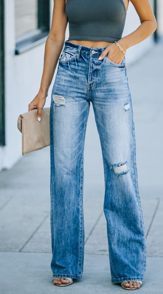 Distressed Straight Leg Jeans
