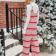 Christmas Color Contrast Wide-Legged Jumpsuit