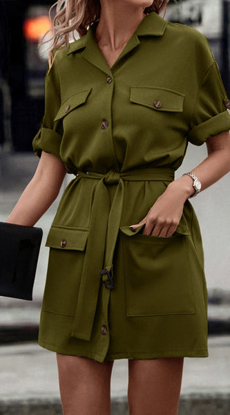 Tie Waist Collared Dress