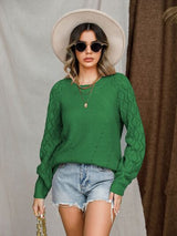 Openwork Round Neck Raglan Sleeve Sweater