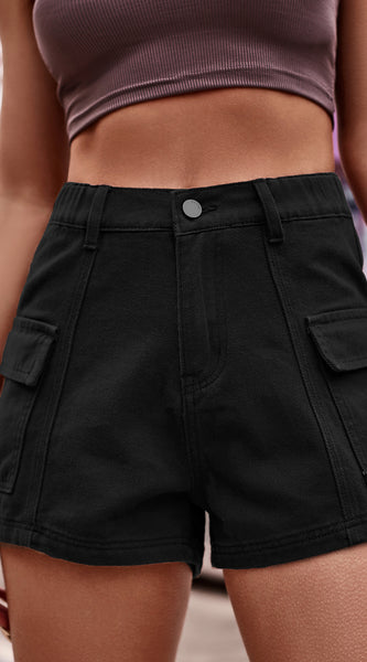 High-Waist Denim Shorts with Pockets