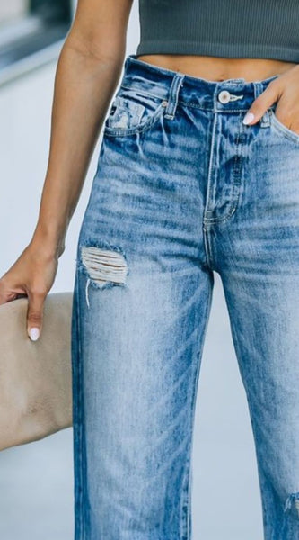 Distressed Straight Leg Jeans