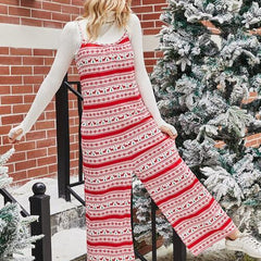 Christmas Color Contrast Wide-Legged Jumpsuit