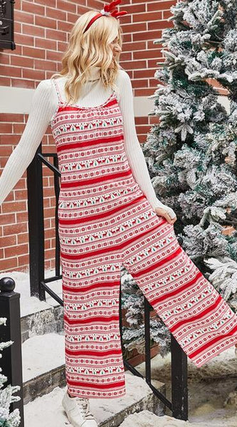 Christmas Color Contrast Wide-Legged Jumpsuit