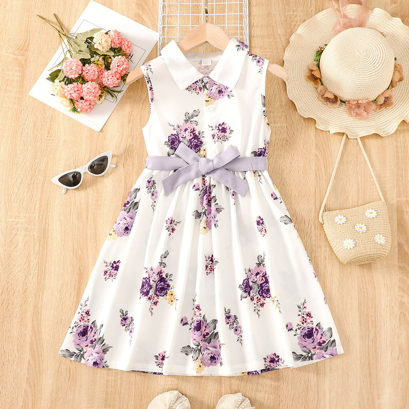 Floral Collared Neck Sleeveless Dress