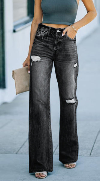 Distressed Straight Leg Jeans