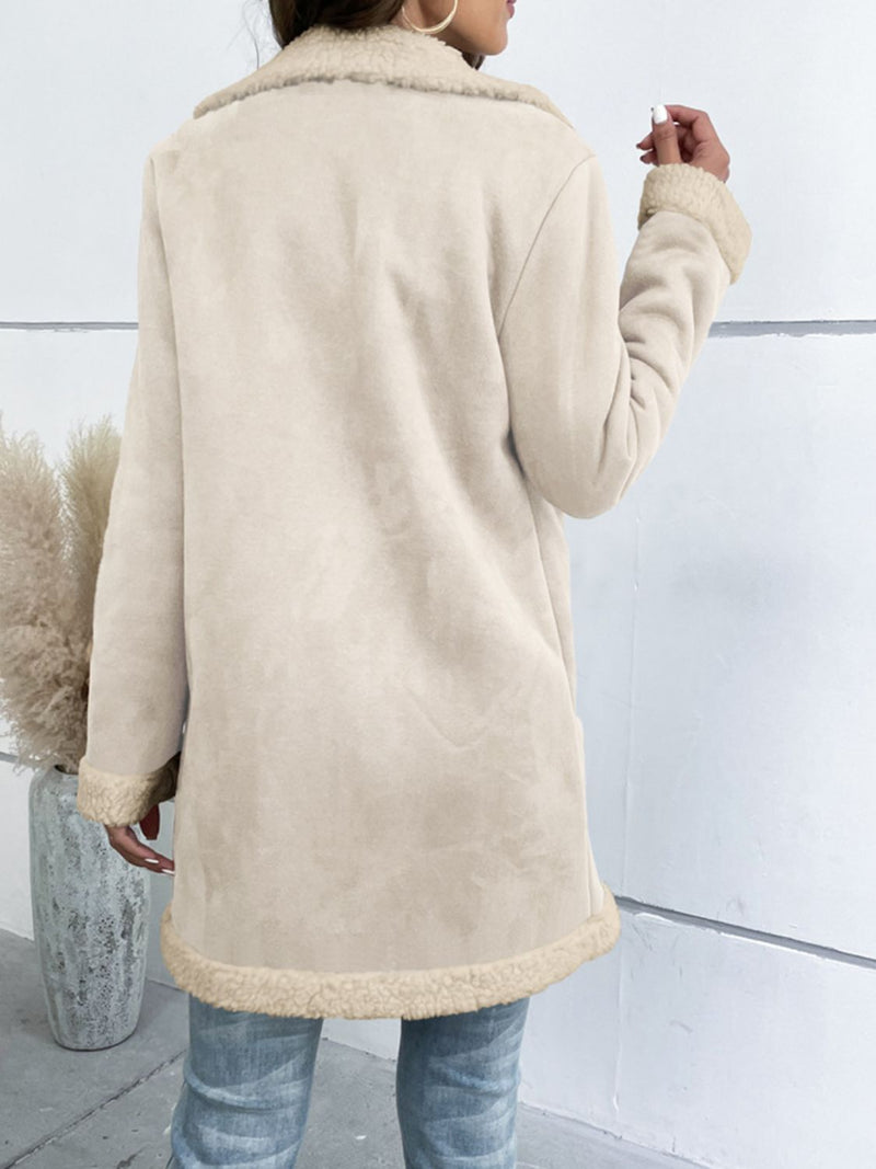 Double Take Lapel Collar Teddy Lining Longline Coat