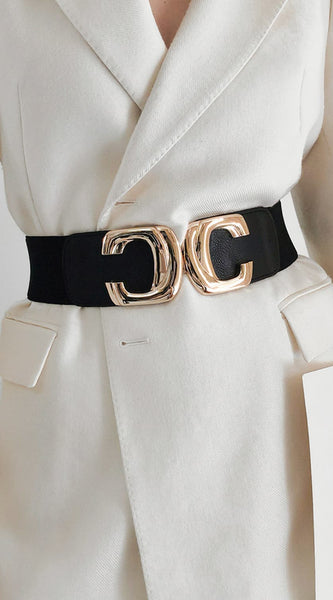 Zinc Alloy Buckle Elastic Wide Belt