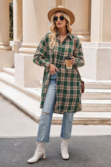 Plaid Collared Neck Long Sleeve Coat